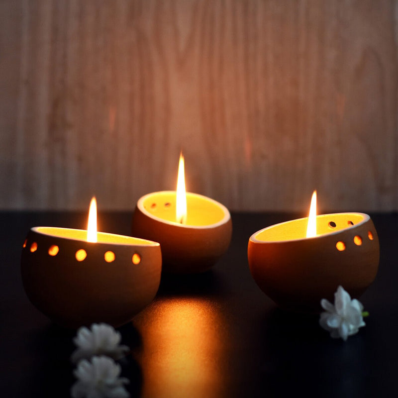 Buy Drum Handmade Candle Pod- Set Of 3 with Free Candles | Shop Verified Sustainable Products on Brown Living