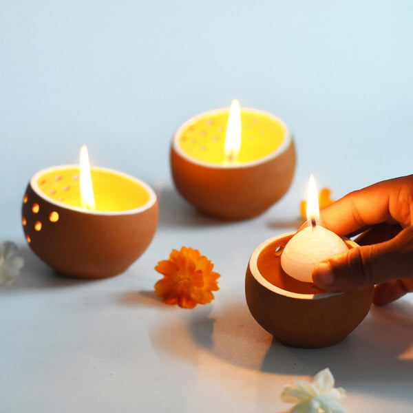 Buy Drum Handmade Candle Pod- Set Of 3 with Free Candles | Shop Verified Sustainable Products on Brown Living