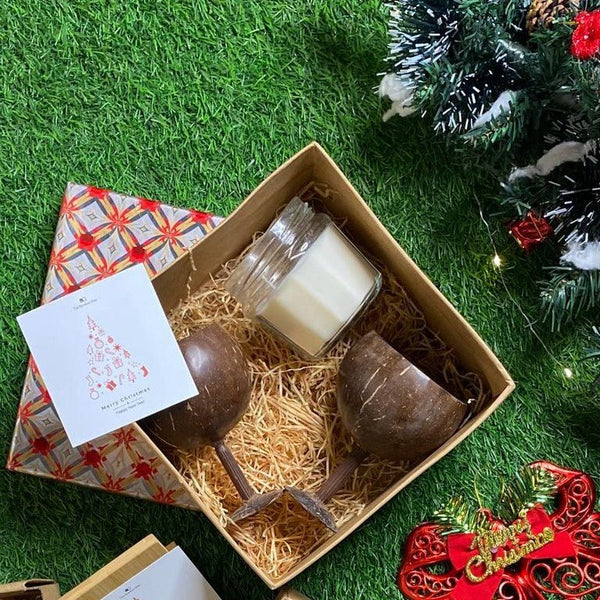 Buy Drunken Santa Gift Box | Sustainable Celebration with Wine Glasses & Soy Candle | Shop Verified Sustainable Gift on Brown Living™