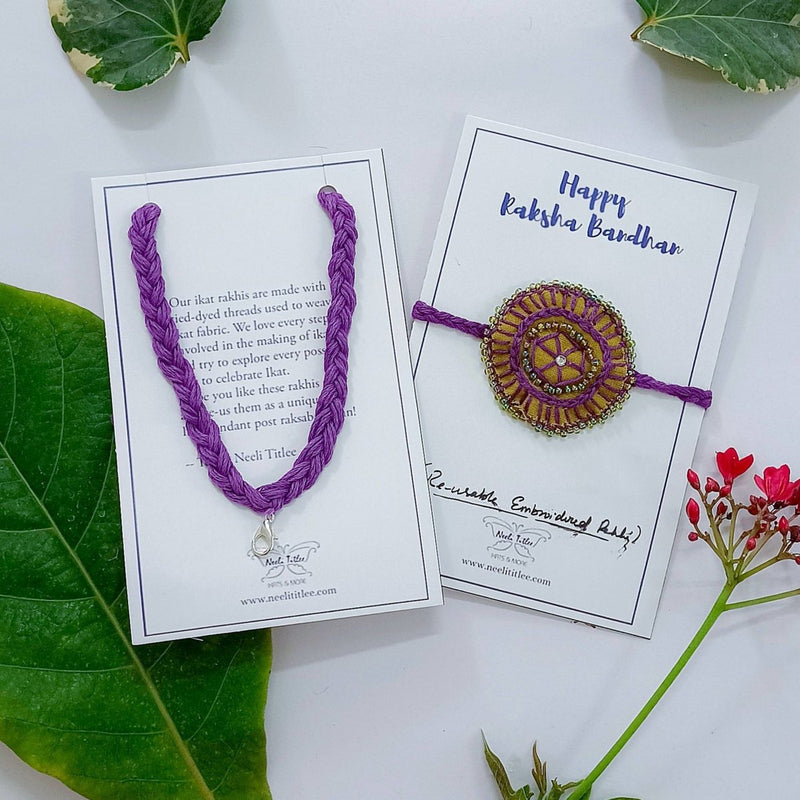 Buy Dual Avtar Embroidered Rakhi - Green & Purple | Reusable Rakhi | Shop Verified Sustainable Products on Brown Living