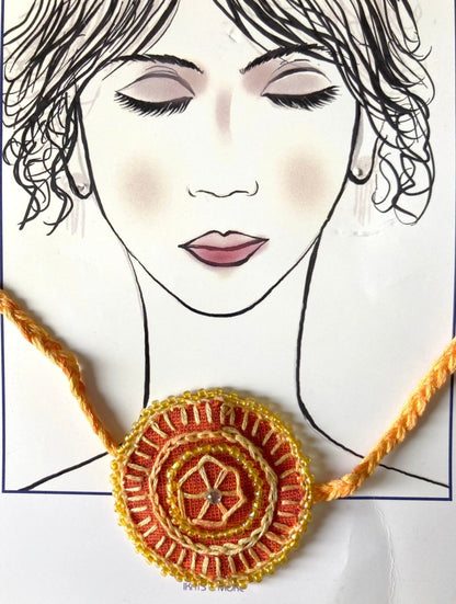 Dual Avtar Embroidered Rakhi - Orange | Reusable Rakhi | Verified Sustainable by Brown Living™