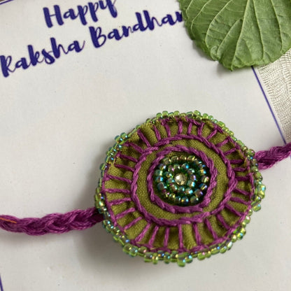 Dual Avtar Hand Embroidered Rakhi - Olive & Purple | Reusable Rakhi | Verified Sustainable by Brown Living™