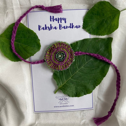 Dual Avtar Hand Embroidered Rakhi - Olive & Purple | Reusable Rakhi | Verified Sustainable by Brown Living™