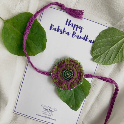 Dual Avtar Hand Embroidered Rakhi - Olive & Purple | Reusable Rakhi | Verified Sustainable by Brown Living™