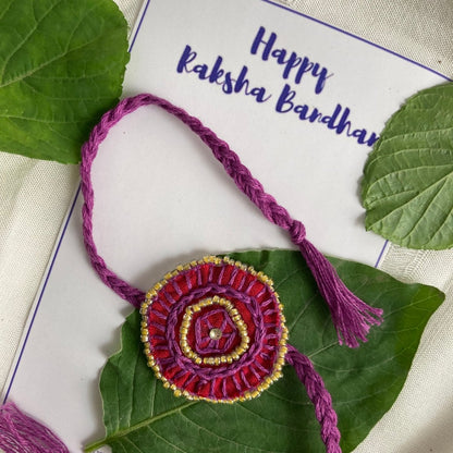 Dual Avtar Hand - embroidered Rakhi - Red & Purple| Reusable Rakhi | Verified Sustainable by Brown Living™