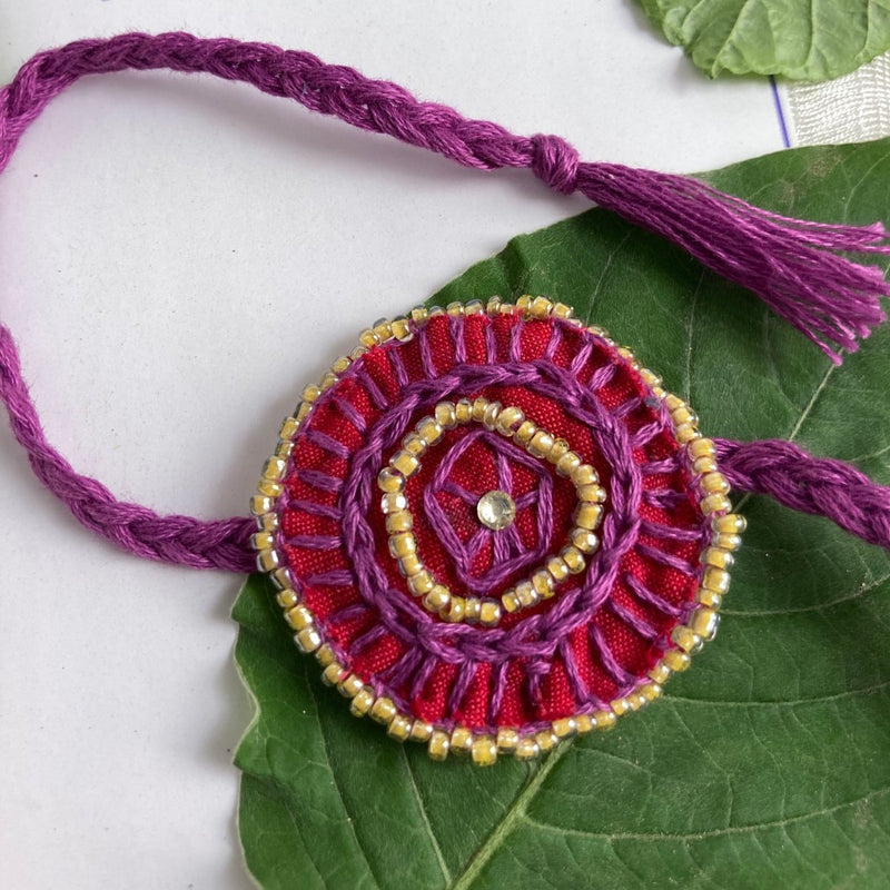 Buy Dual Avtar Hand-embroidered Rakhi- Red & Purple| Reusable Rakhi | Shop Verified Sustainable Products on Brown Living