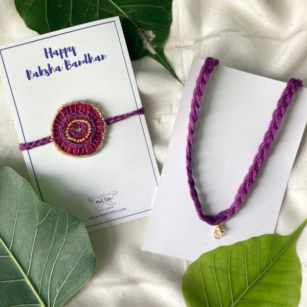 Buy Dual Avtar Hand-embroidered Rakhi- Red & Purple| Reusable Rakhi | Shop Verified Sustainable Rakhi on Brown Living™