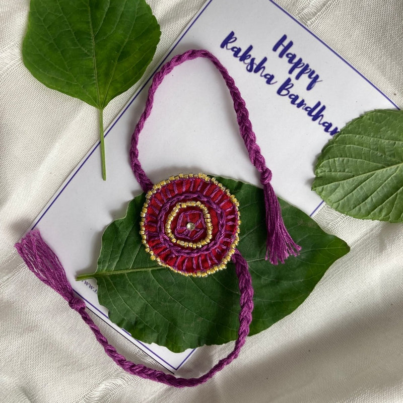 Buy Dual Avtar Hand-embroidered Rakhi- Red & Purple| Reusable Rakhi | Shop Verified Sustainable Products on Brown Living