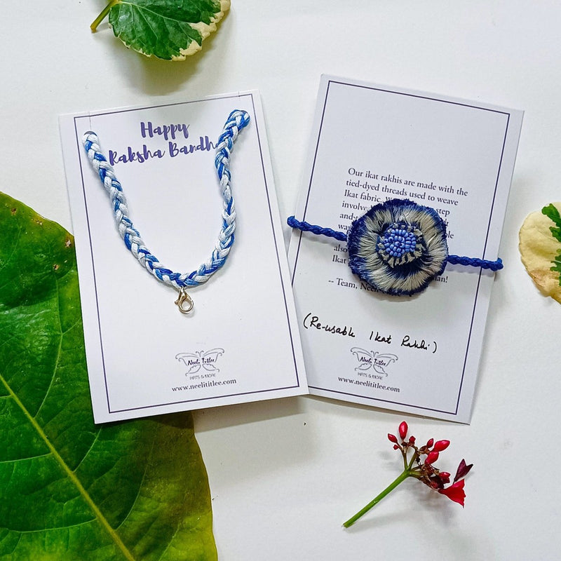 Buy Dual Avtar Ikat Rakhi- Blue | Shop Verified Sustainable Products on Brown Living