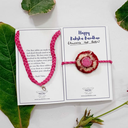 Dual Avtar Pink Ikat Rakhi | Reusable Rakhi | Verified Sustainable by Brown Living™