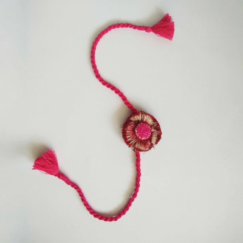 Buy Dual Avtar Ikat Rakhi- Pink | Shop Verified Sustainable Products on Brown Living