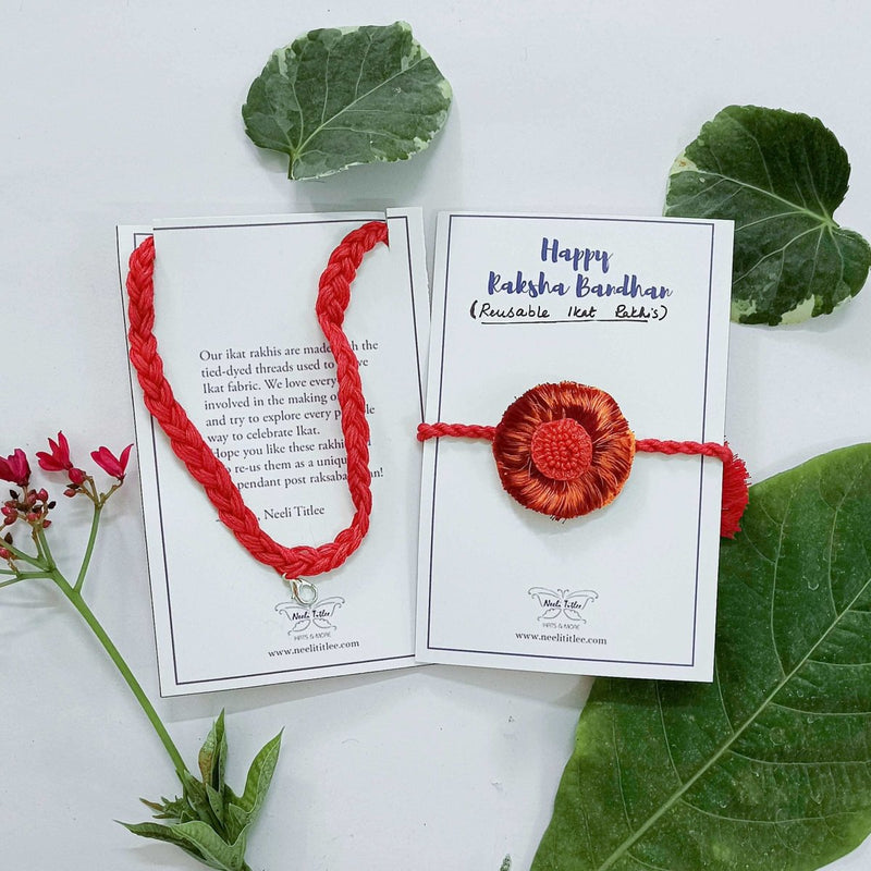 Buy Dual Avtar Ikat Rakhi - Red Orange | Reusable Ikat Rakhi | Shop Verified Sustainable Products on Brown Living