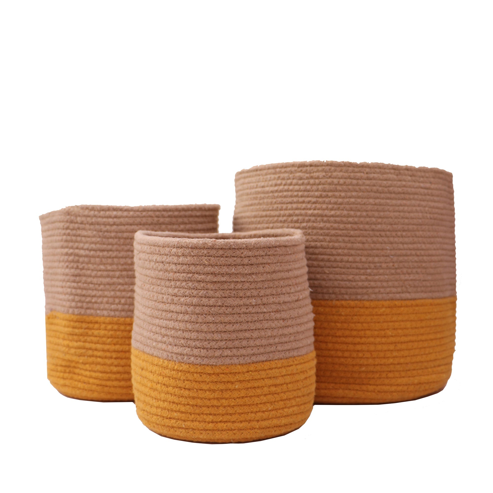 Dual tone Jute Baskets ( Yellow) Set of 3 | Verified Sustainable by Brown Living™