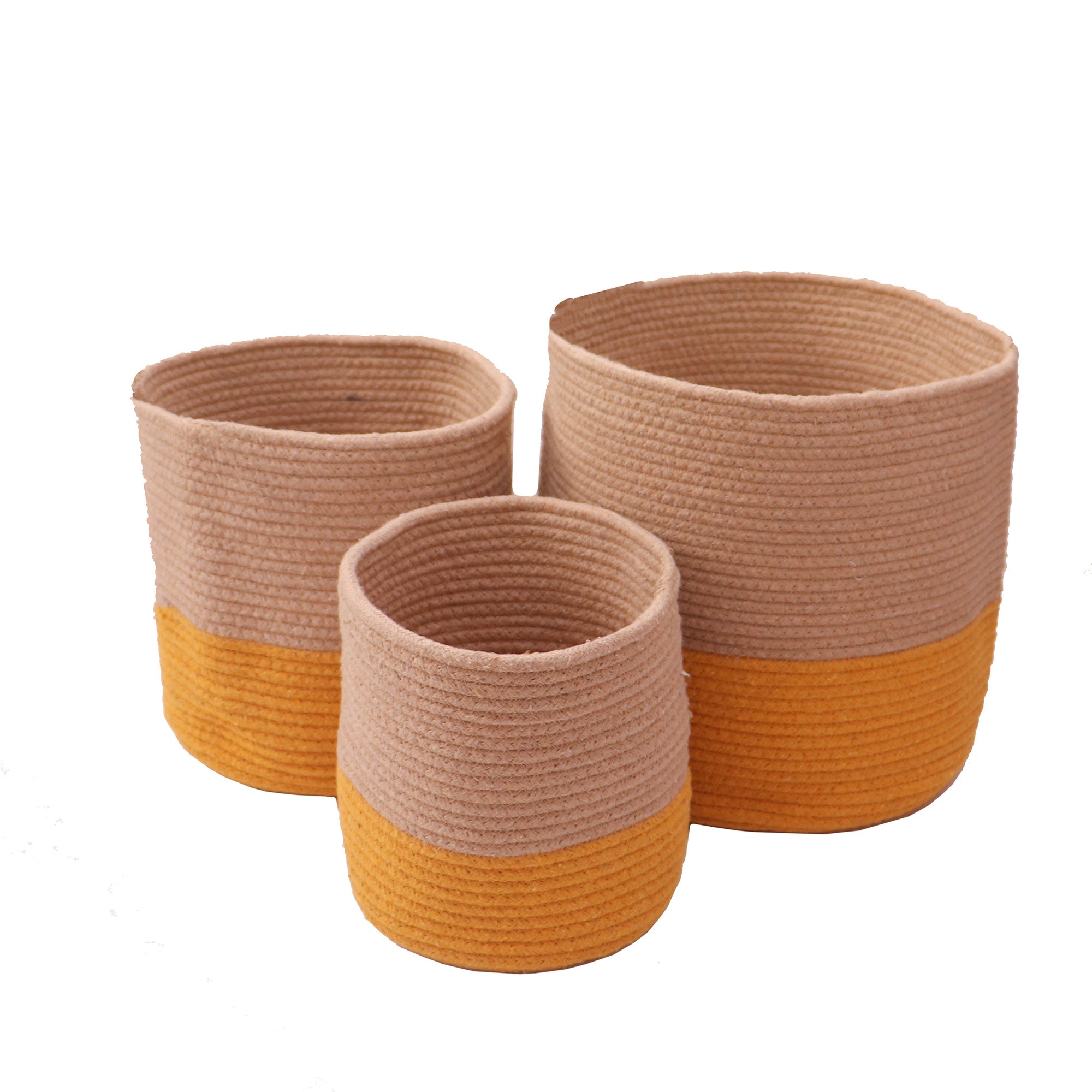 Dual tone Jute Baskets ( Yellow) Set of 3 | Verified Sustainable by Brown Living™
