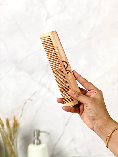 Duel Teeth Neem Wood Comb – Hair Comb on Brown Living™. SKU: EM - BL - 00012. Img 2.