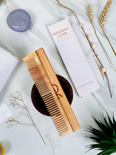 Duel Teeth Neem Wood Comb – Hair Comb on Brown Living™. SKU: EM - BL - 00012. Img 1.