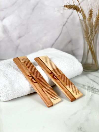Duel Teeth Neem Wood Comb – Hair Comb on Brown Living™. SKU: EM - BL - 00012. Img 3.