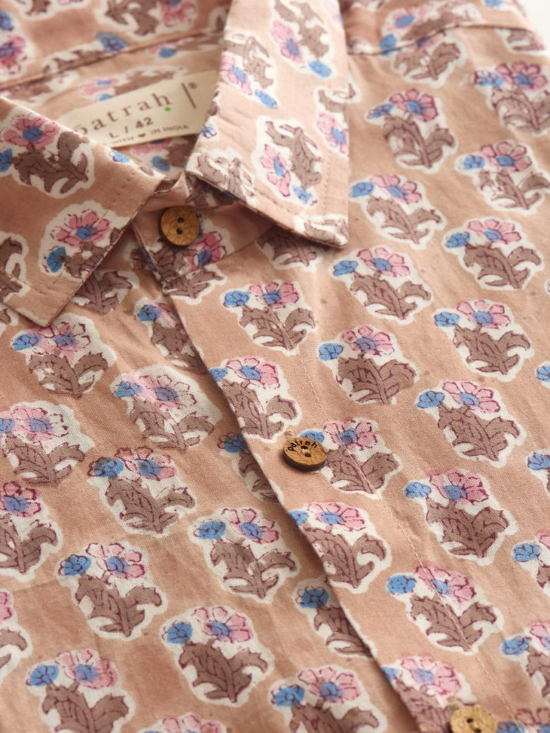 Buy Dusty Pink Floral Handblock Printed Cotton Shirt | Shop Verified Sustainable Mens Shirt on Brown Living™