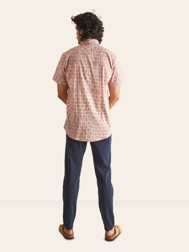 Buy Dusty Pink Floral Handblock Printed Cotton Shirt | Shop Verified Sustainable Mens Shirt on Brown Living™