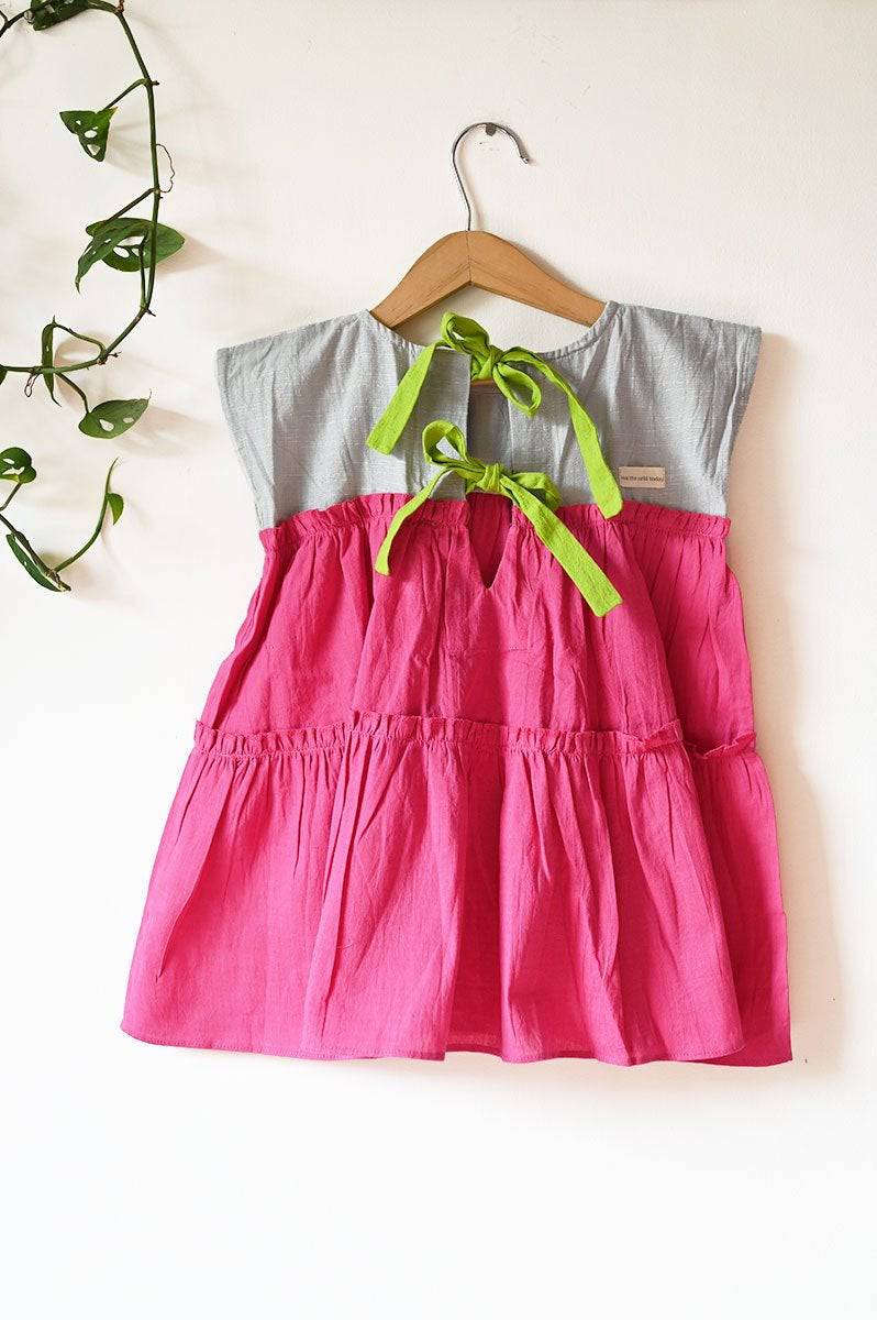 Buy Earth Child' Tiered Maxi In Pink | Shop Verified Sustainable Kids Frocks & Dresses on Brown Living™