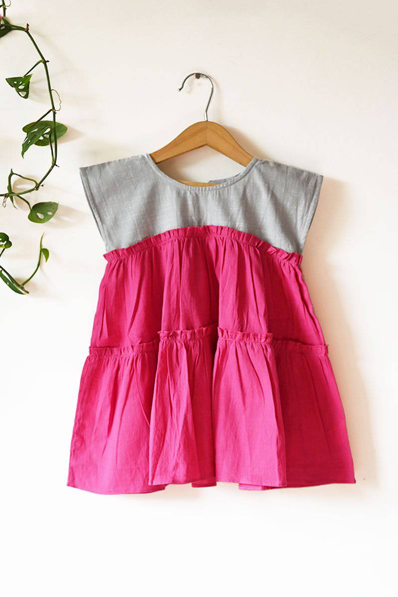 Buy Earth Child' Tiered Maxi In Pink | Shop Verified Sustainable Kids Frocks & Dresses on Brown Living™