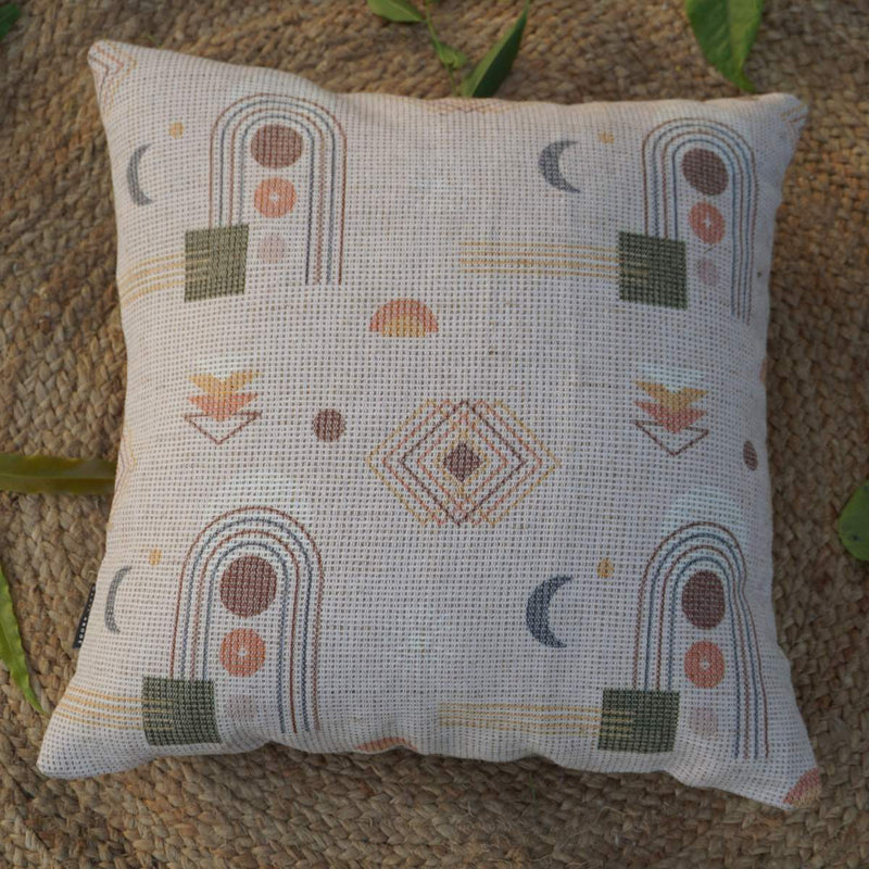 Buy Earthy Elegance Printed Jute Boho Cushion Cover 18X18 inches | Shop Verified Sustainable Covers & Inserts on Brown Living™