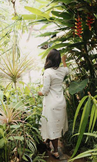 Eclectic Dress Maroon Buta With Maroon And Ivory Checks | Verified Sustainable by Brown Living™