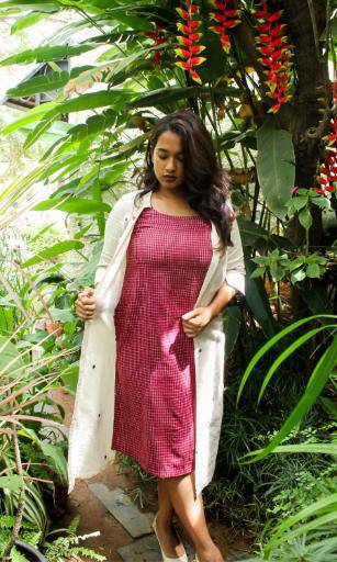 Eclectic Dress Maroon Buta With Maroon And Ivory Checks | Verified Sustainable by Brown Living™