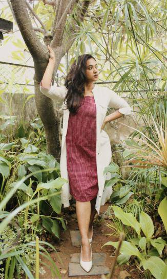 Buy Eclectic Dress Maroon Buta With Maroon And Ivory Checks | Shop Verified Sustainable Womens Dress on Brown Living™