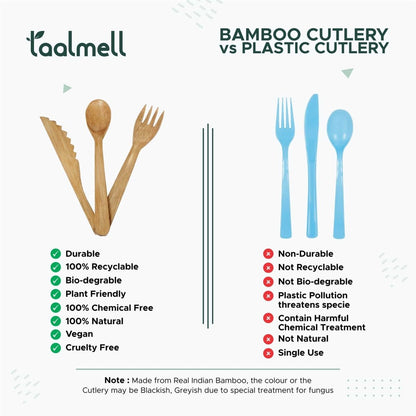 Eco Cutlery - 2 coconut bowls, 1 pack of bamboo cutlery, 1 Straw & a Straw Cleaner Free Cotton Bag | Verified Sustainable by Brown Living™