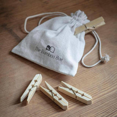 Eco Friendly Bamboo Clothes Peg with Reusable Bag | Pack of 20 – Organizers on Brown Living™. SKU: TBB - 36. Img 1.