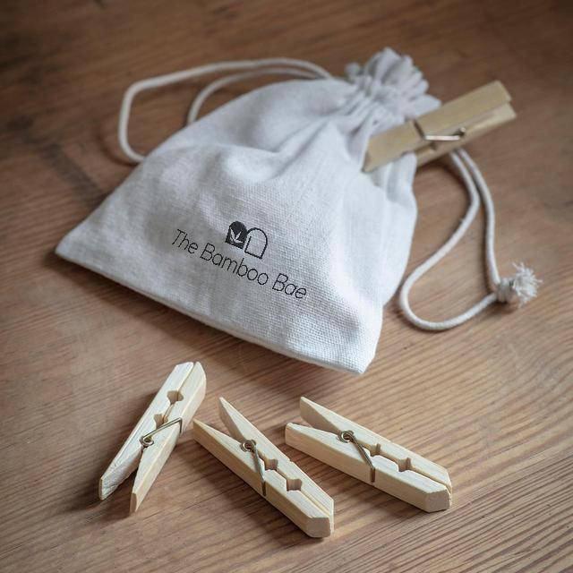 Eco Friendly Bamboo Clothes Peg with Reusable Bag | Pack of 20 | Verified Sustainable by Brown Living™