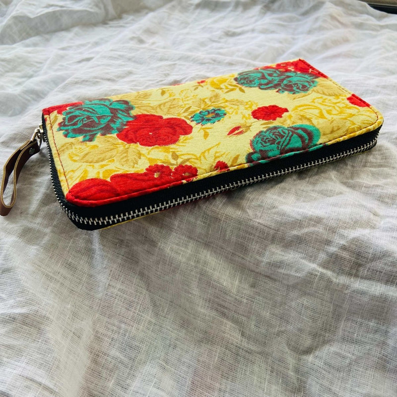 Buy Eco-Friendly Hand-made Wallet - Yellow With Red Flowers | Shop Verified Sustainable Travel Accessories on Brown Living™