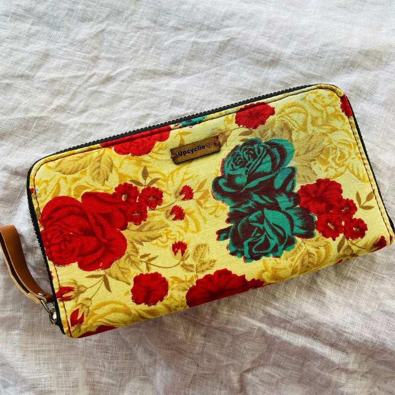 Buy Eco-Friendly Hand-made Wallet - Yellow With Red Flowers | Shop Verified Sustainable Travel Accessories on Brown Living™