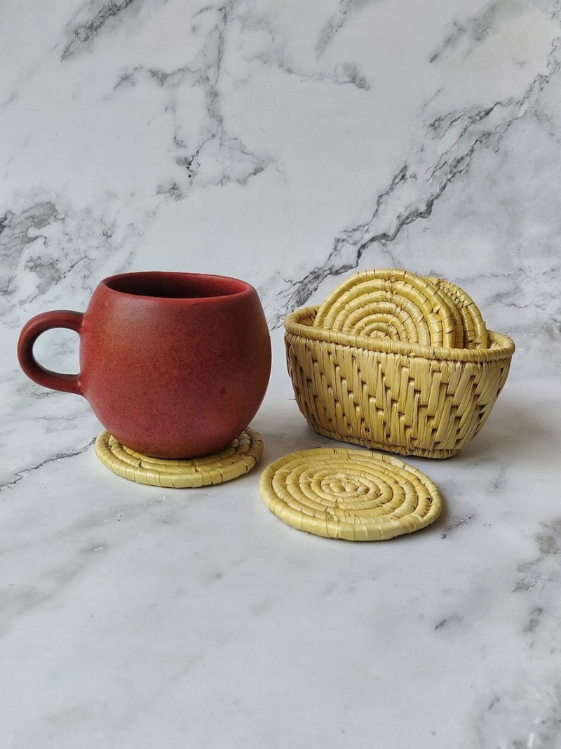 Buy Eco Friendly Moonj Grass Tea Coasters | Set of 6 | Shop Verified Sustainable Table Essentials on Brown Living™