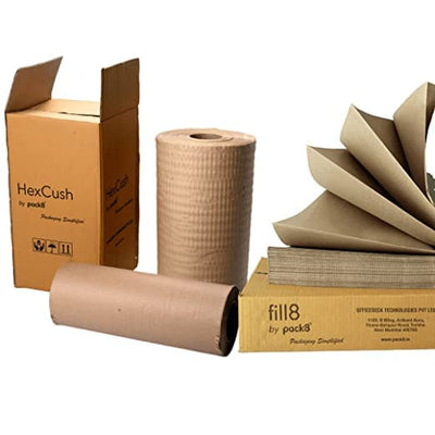 Eco friendly Paper Bubble Wrap and Paper Void Filler Combo – Packing Materials on Brown Living™. SKU: WJ - 1H4D - FSVK. Img 1.