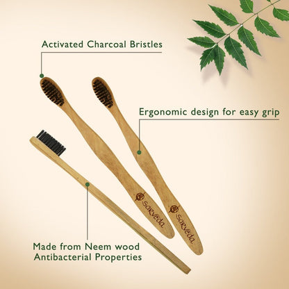 Eco - friendly Toothbrush made from Natural Neem Wood with Anti - bacterial & Anti - fungal properties | Verified Sustainable by Brown Living™