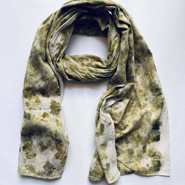 Buy Eco-printed Kala Cotton Stole - Off white with green | Shop Verified Sustainable Products on Brown Living