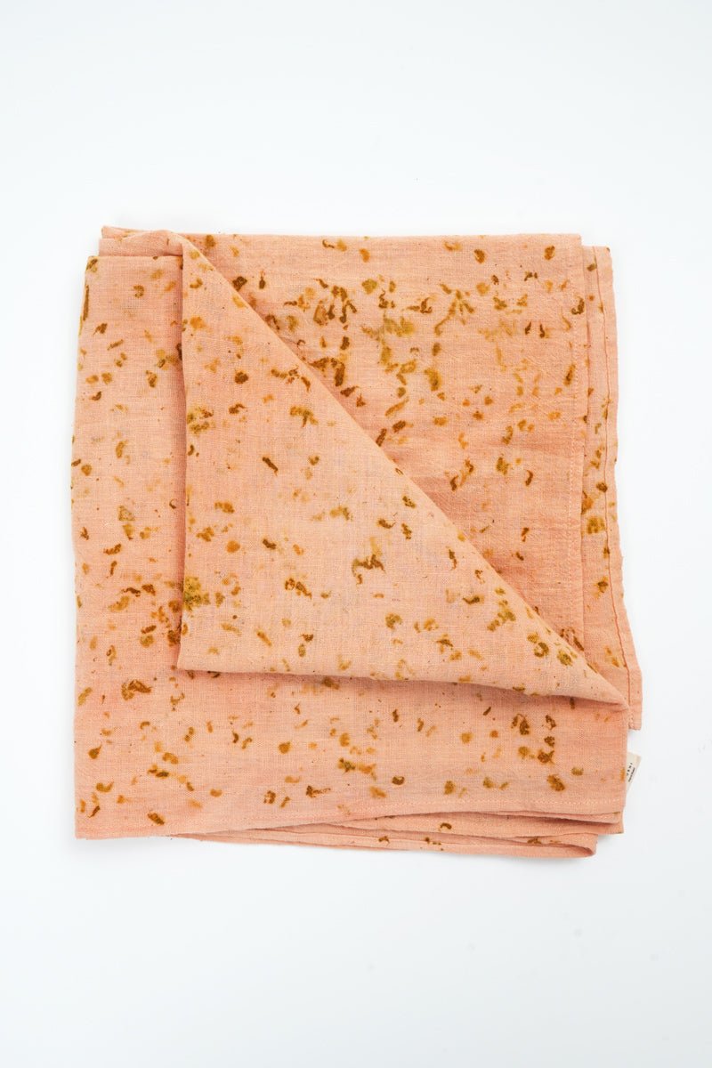 Eco - printed Kala Cotton Stole - Peach with Yellow | Verified Sustainable by Brown Living™