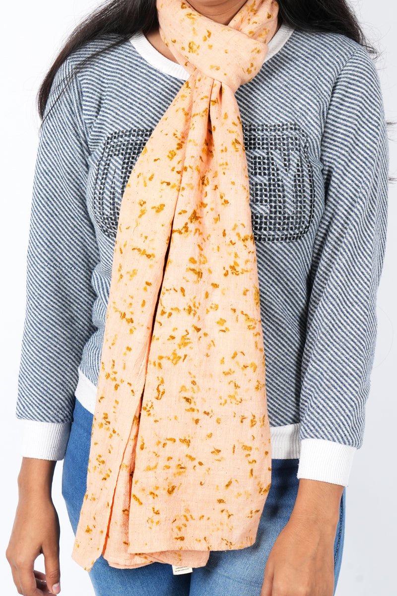 Eco - printed Kala Cotton Stole - Peach with Yellow | Verified Sustainable by Brown Living™