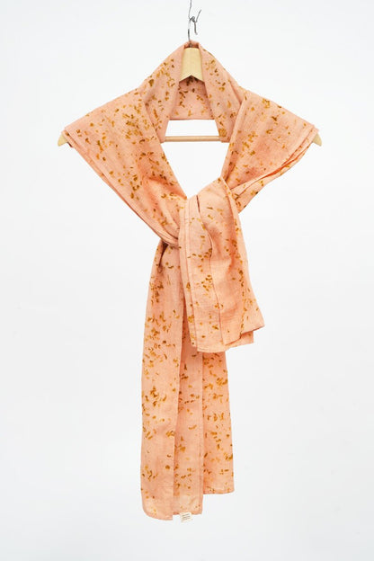 Eco - printed Kala Cotton Stole - Peach with Yellow | Verified Sustainable by Brown Living™