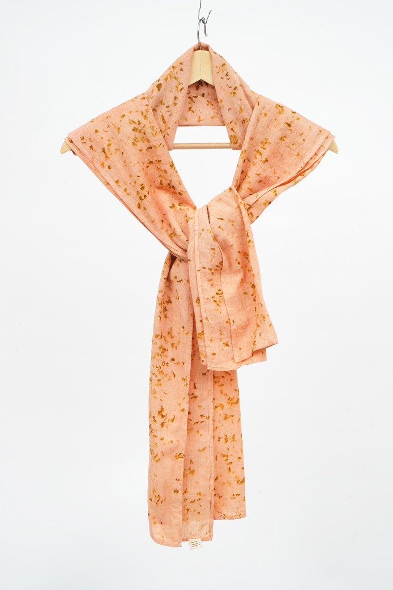 Eco - printed Kala Cotton Stole - Peach with Yellow | Verified Sustainable by Brown Living™