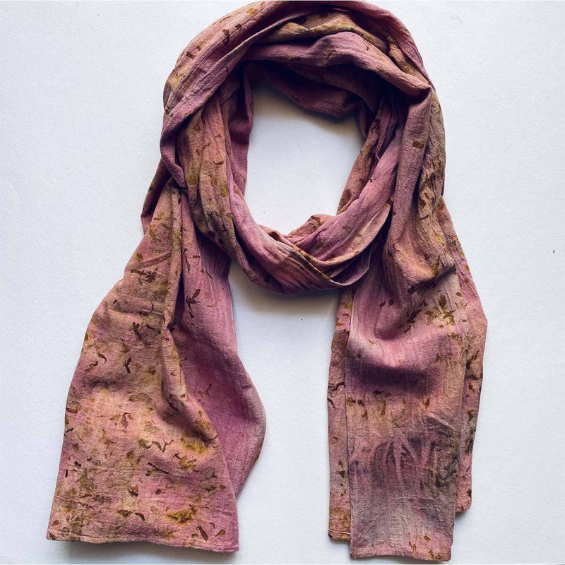 Buy Eco-printed Kala Cotton Stole - Pink with Yellow | Shop Verified Sustainable Womens Scarf on Brown Living™