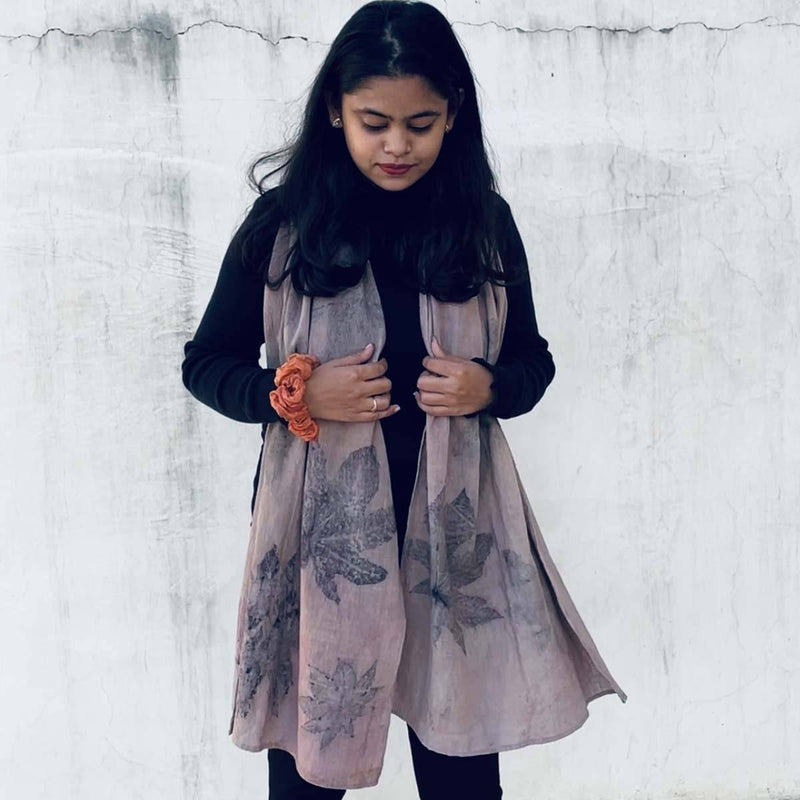 Buy Eco-printed Kala Cotton Stole - Purple with Grey | Shop Verified Sustainable Womens Scarf on Brown Living™