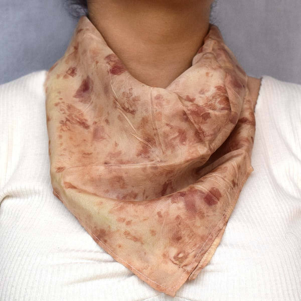 Buy Eco-printed Silk Bandana - Beige with Indian Red | Shop Verified Sustainable Products on Brown Living