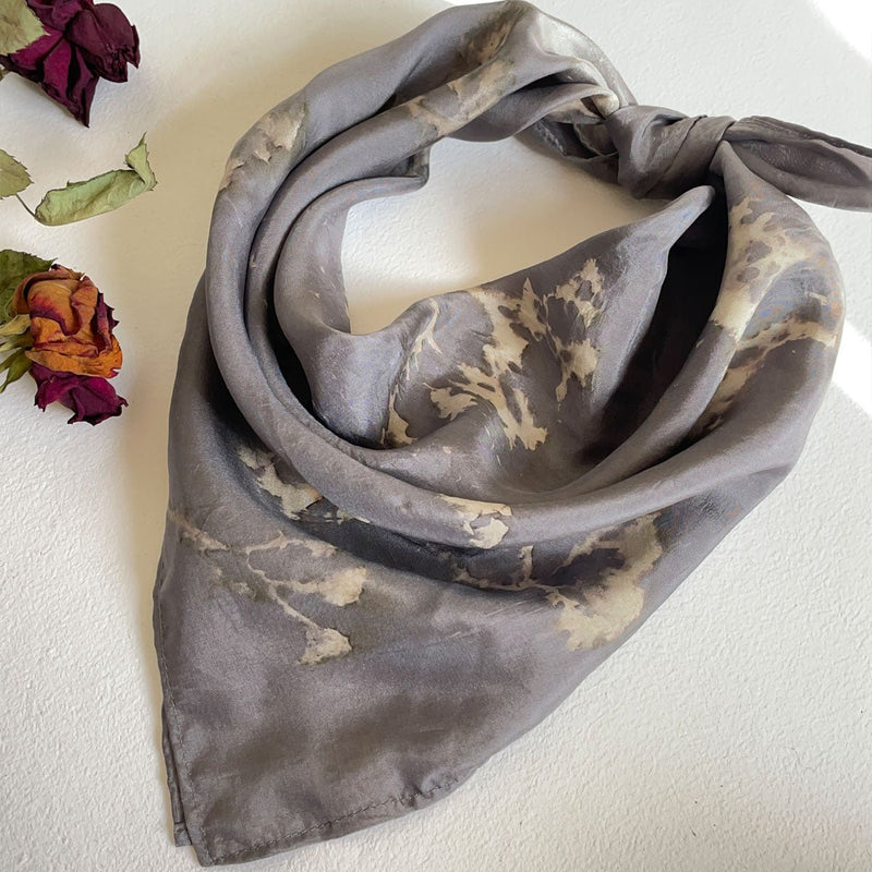 Buy Eco-printed Silk Bandana - Grey | Shop Verified Sustainable Womens Accessories on Brown Living™