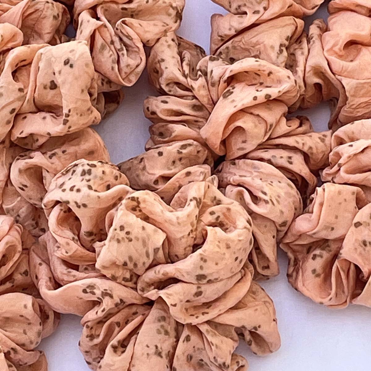 Eco - printed Silk Bandana & Scrunchie Combo - Peach with brown dots | Verified Sustainable by Brown Living™