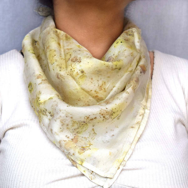 Buy Eco-printed Silk Bandana - White with Brown Speckles | Shop Verified Sustainable Womens Accessories on Brown Living™