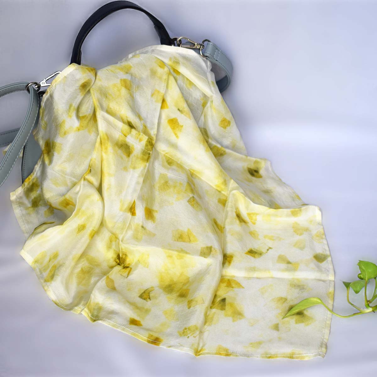 Eco - printed Silk Bandana - White with Lemon Yellow | Verified Sustainable by Brown Living™