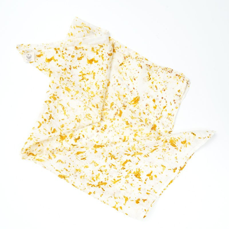 Eco - printed Silk Bandana - White with Mustard Yellow | Verified Sustainable by Brown Living™